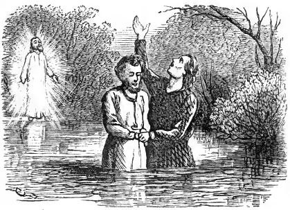 Joseph and Oliver’s baptism in the Susquehanna, May 15, 1829, in an engraving published in 1873.