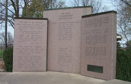 Monument at Far West, Missouri (photographed 2005), where Joseph moved his family in 1838.