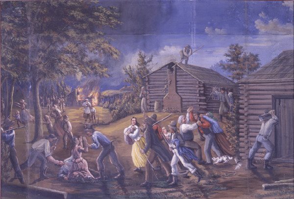 November 1833: Latter-day Saints driven from Jackson County, Missouri, in Christensen's painting.