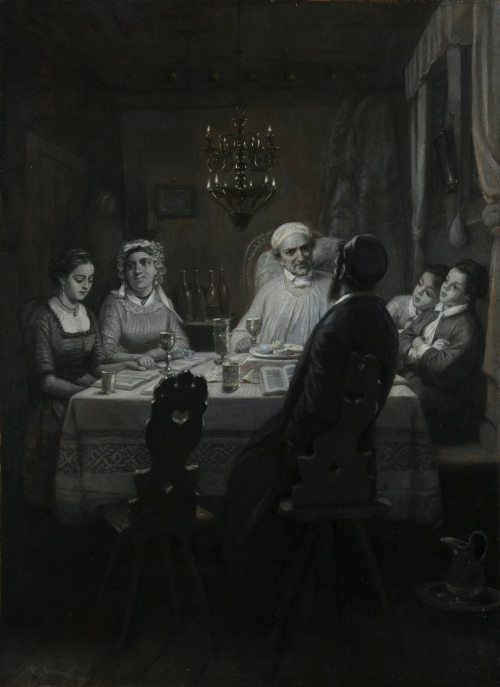 A family at the Passover Seder, painted by the German Jewish artist Moritz Daniel Oppenheim.