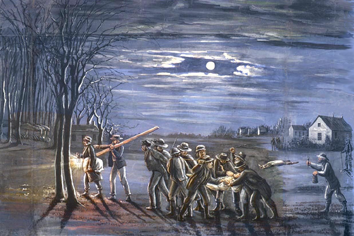 Hiram, Ohio, March 1832: the mob drags Joseph from the Johnson home at night, as Christensen painted it.