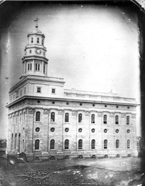 The finished Nauvoo Temple, in a daguerreotype dated from its details to about 1847, after most of the Saints had gone west.
